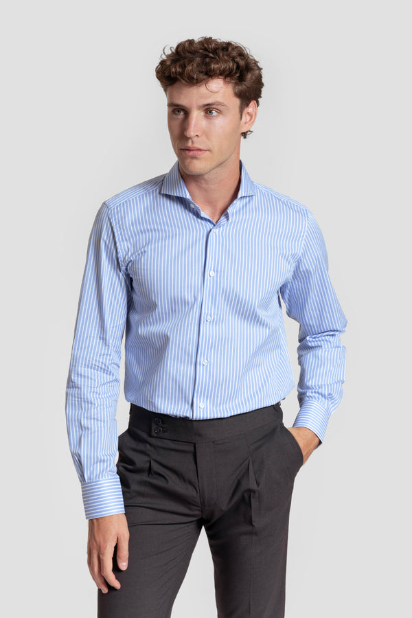 Camisa Vestir Raya Media Celeste - Huella