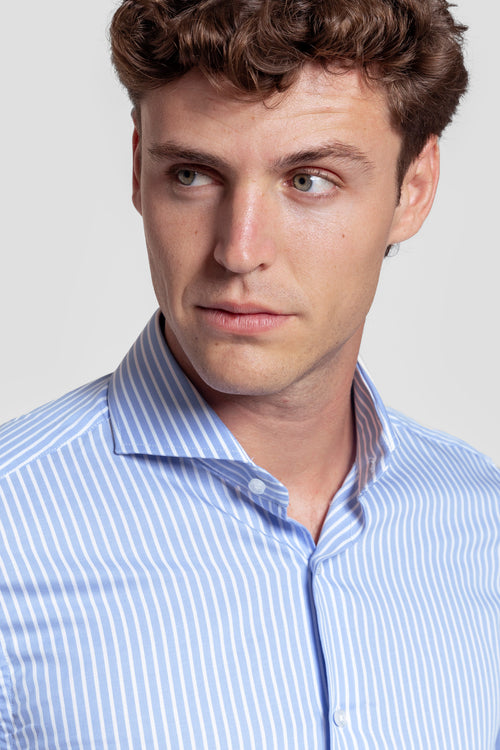 Camisa Vestir Raya Media Celeste - Huella