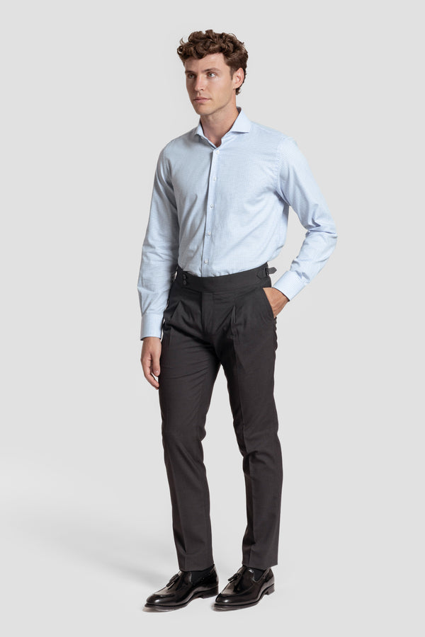 Camisa Vestir Cuadro Pequeño Celeste - Huella