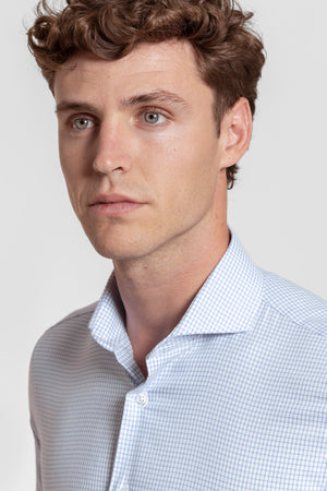 Camisa Vestir Cuadro Pequeño Celeste - Huella