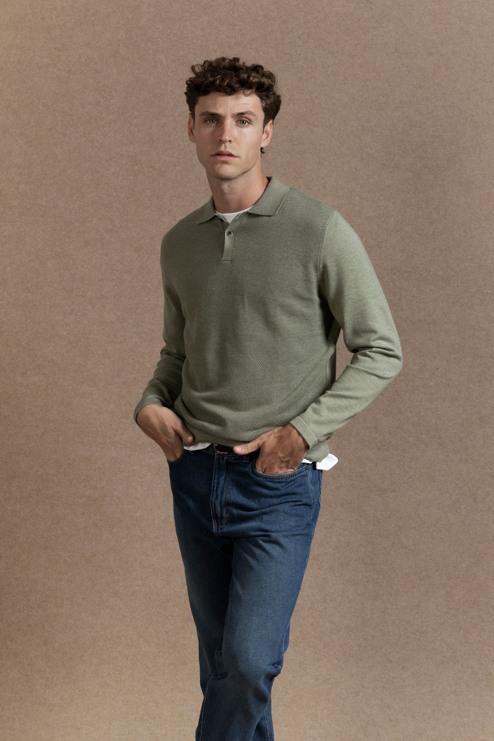 Jersey Cuello Botones Verde - Raíces