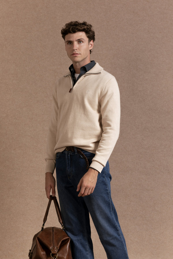 Jersey Cuello Cremallera Beig - Raíces