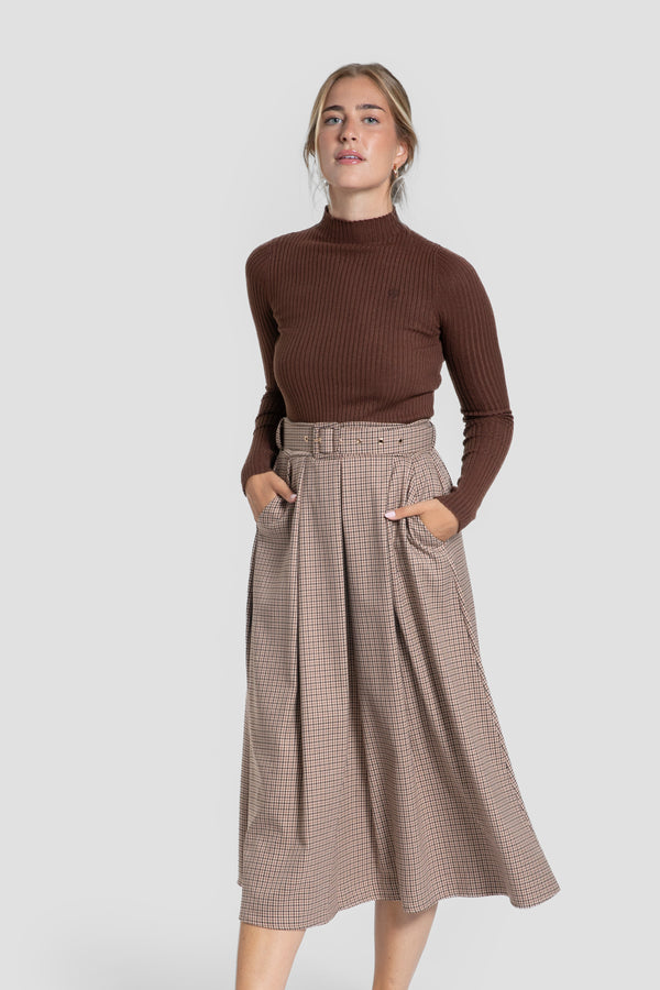 Falda Cuadro Vichy Camel - Brío