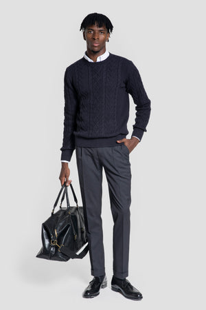 Jersey Punto Trenzado Cuello Redondo Marino