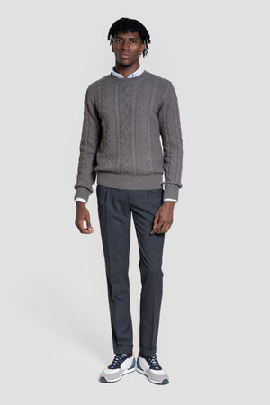 Jersey Punto Trenzado Cuello Redondo Marrón