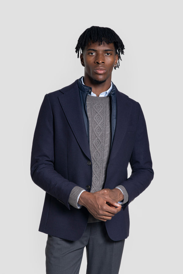 Americana Tejido Estructura con Desmontable Marino