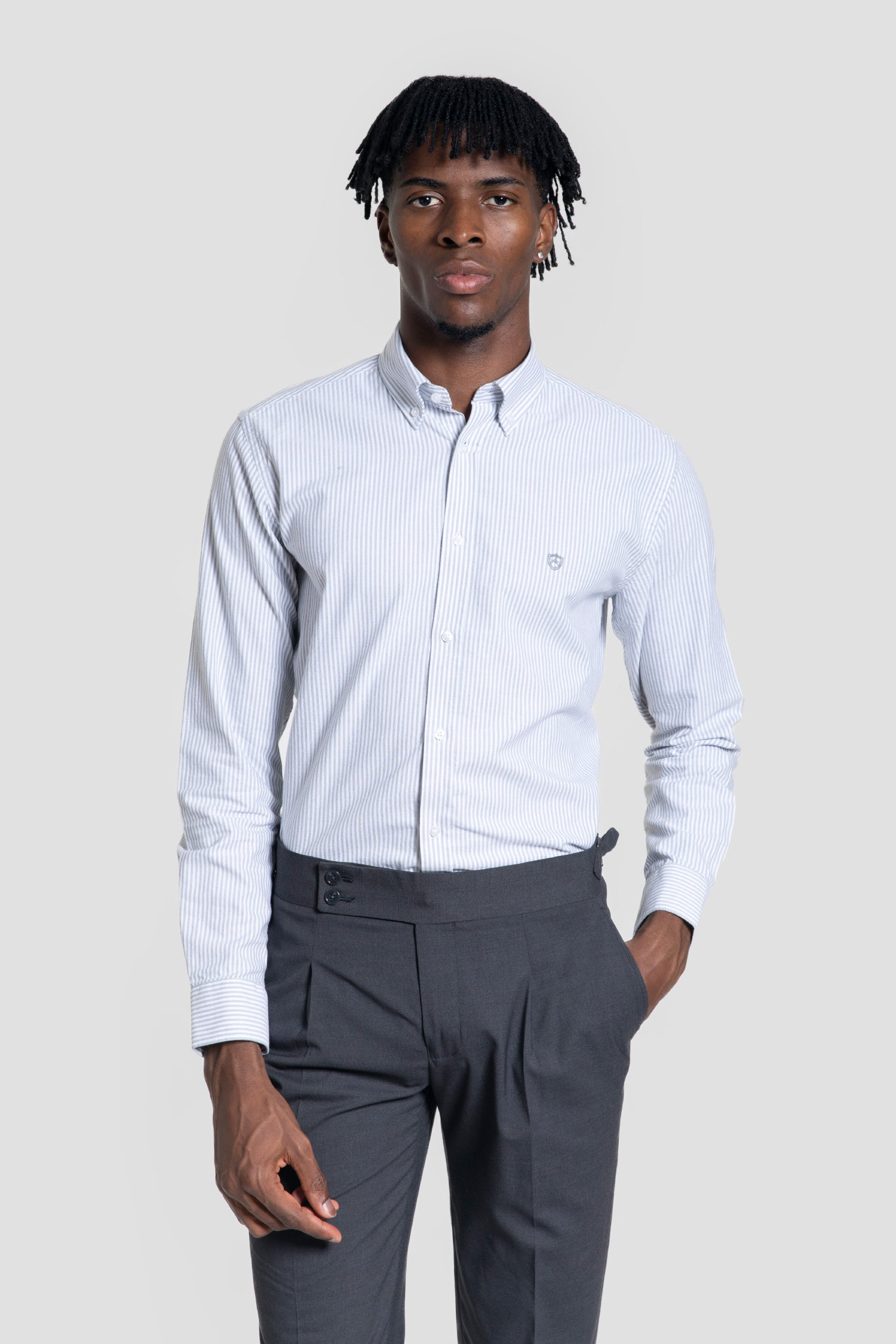 Camisa Oxford Rayas Gris