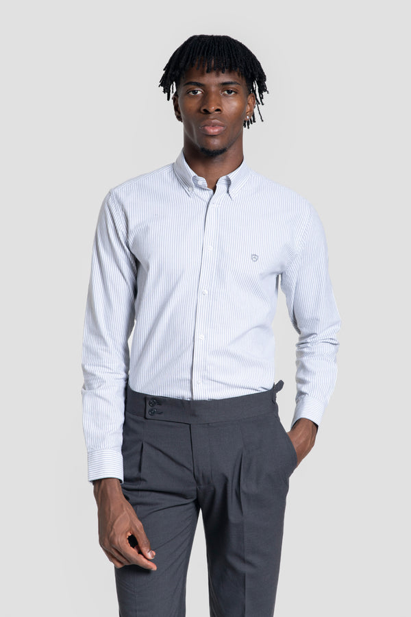 Camisa Oxford Rayas Gris