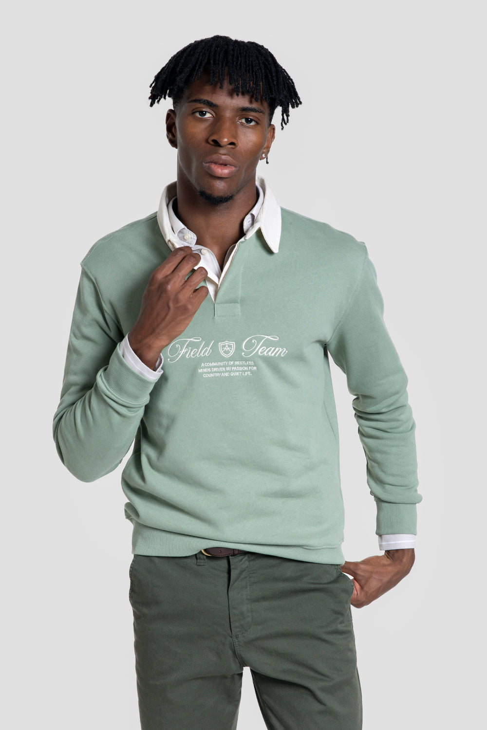 Sudadera Cuello Blanco Verde Menta - Huella