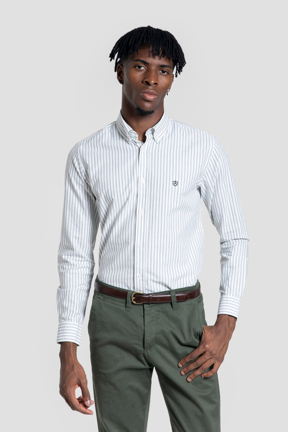 Camisa Rayas Finas Kaki