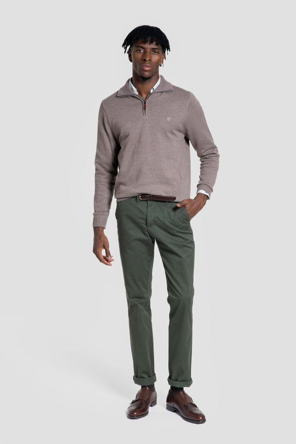 Jersey Media Cremallera Marrón Moka - Raíces