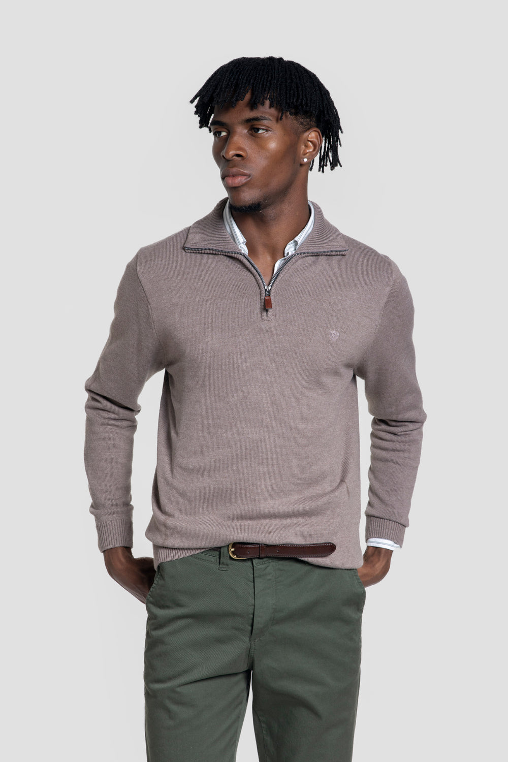 Jersey Media Cremallera Marrón Moka - Raíces