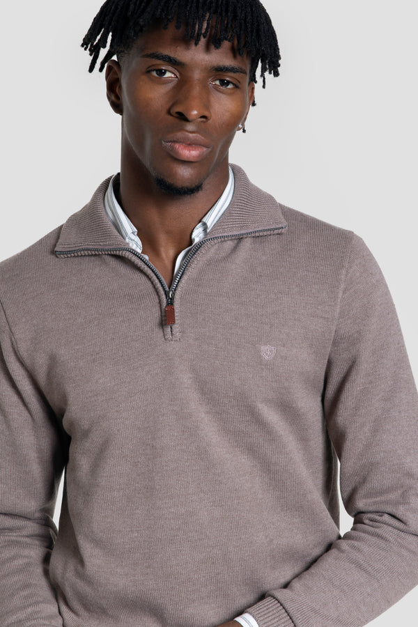 Jersey Media Cremallera Marrón Moka - Raíces