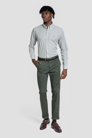 Camisa Popelin Rayas Verde Botella