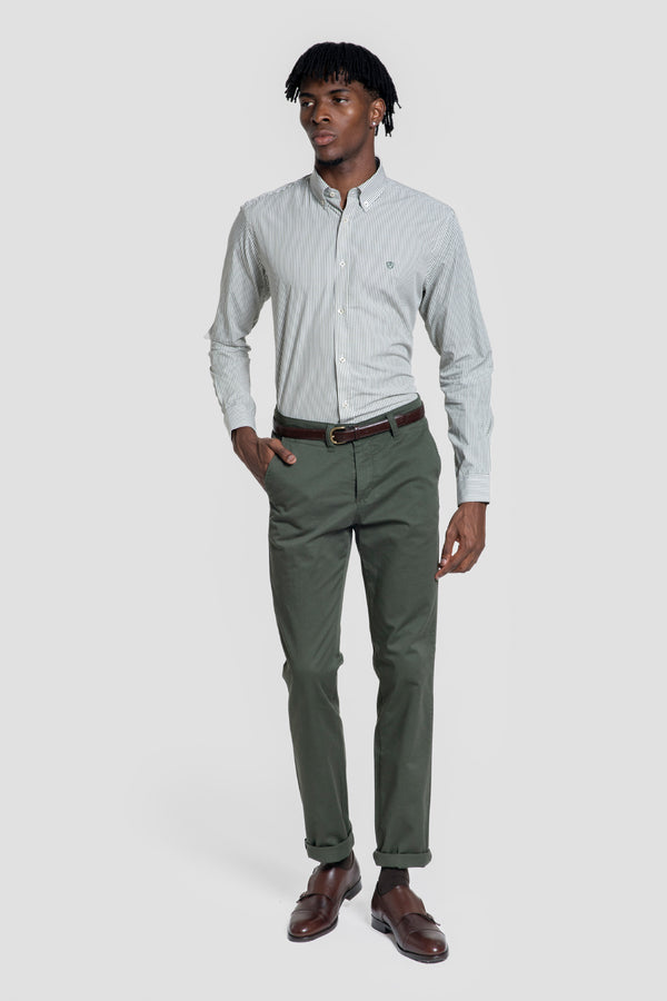 Camisa Popelin Rayas Verde Botella