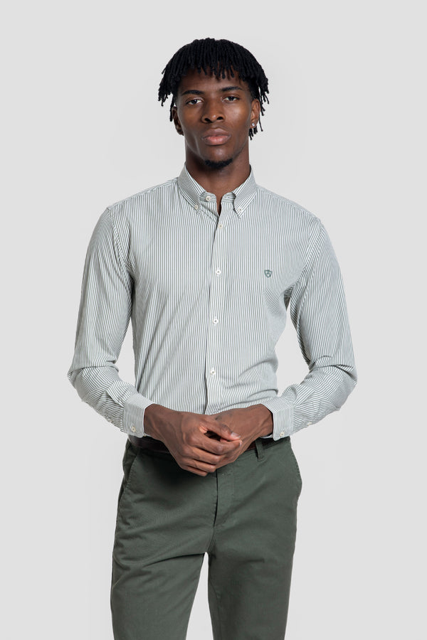 Camisa Popelin Rayas Verde Botella