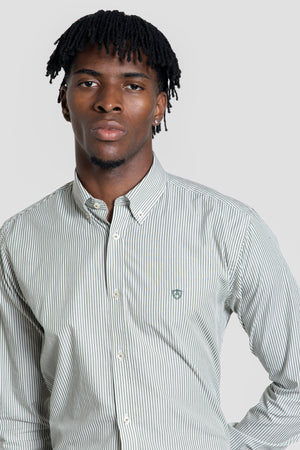 Camisa Popelin Rayas Verde Botella