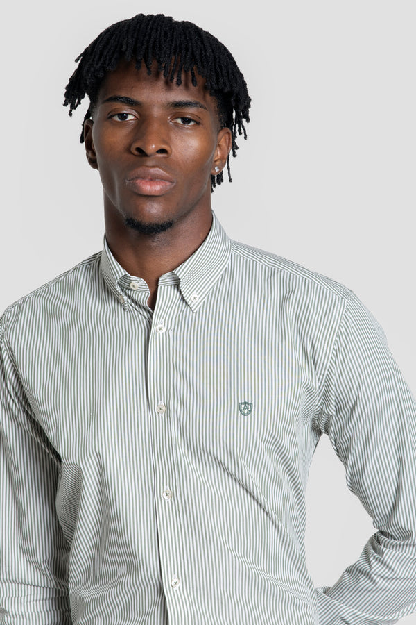 Camisa Popelin Rayas Verde Botella