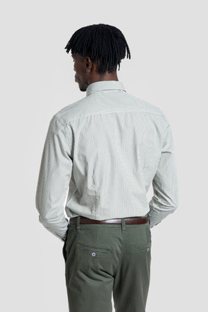 Camisa Popelin Rayas Verde Botella