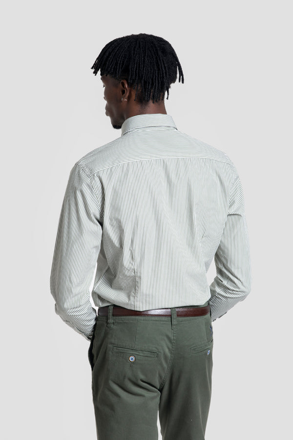 Camisa Popelin Rayas Verde Botella