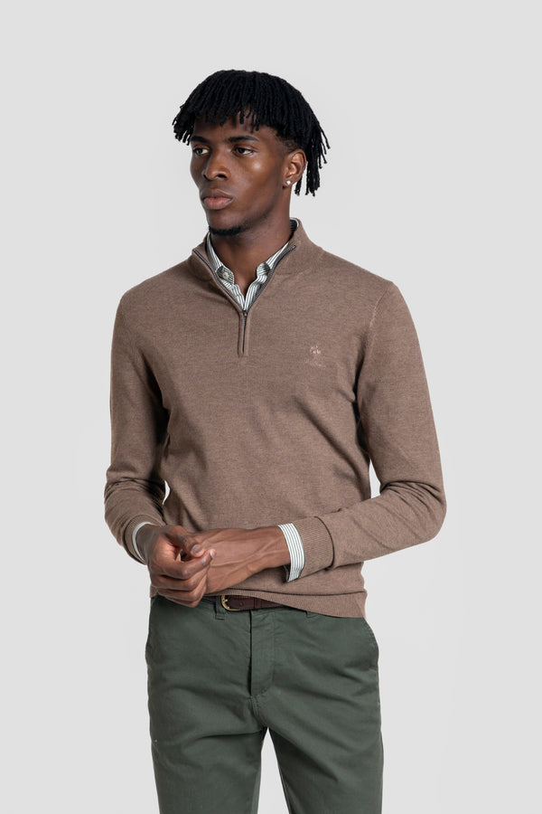 Jersey Cuello Cremallera Marrón- Raíces