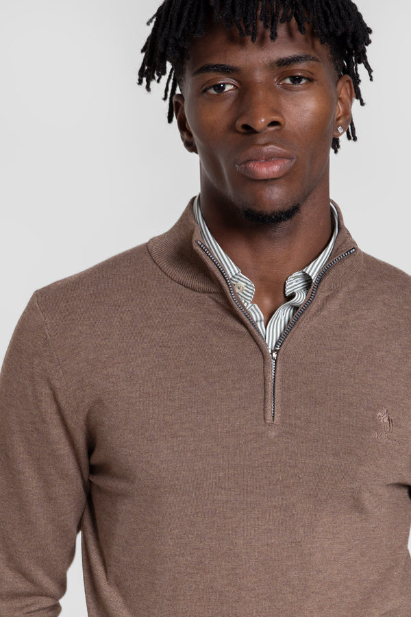 Jersey Cuello Cremallera Marrón- Raíces