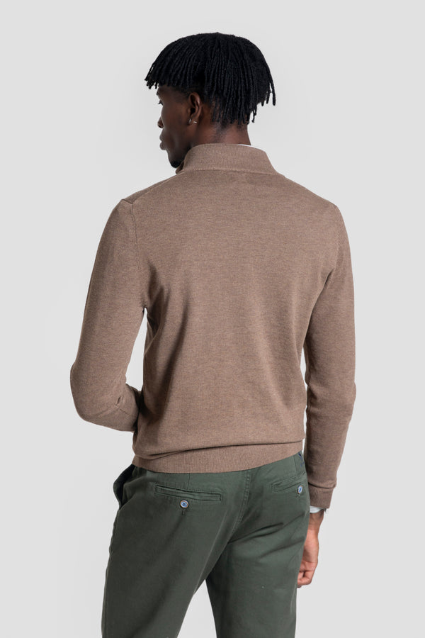 Jersey Cuello Cremallera Marrón- Raíces