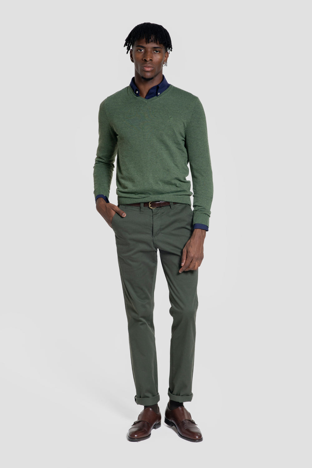 Jersey Cuello Pico Kaki - Raíces