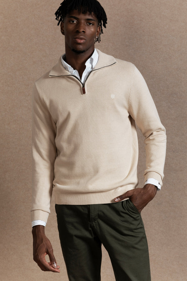 Jersey Cuello Cremallera Beig - Raíces