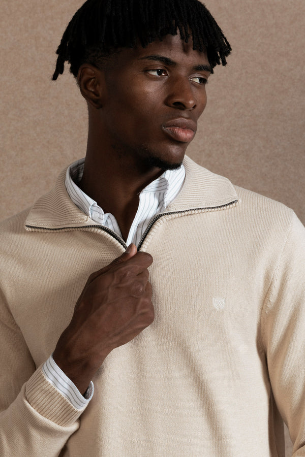 Jersey Cuello Cremallera Beig - Raíces