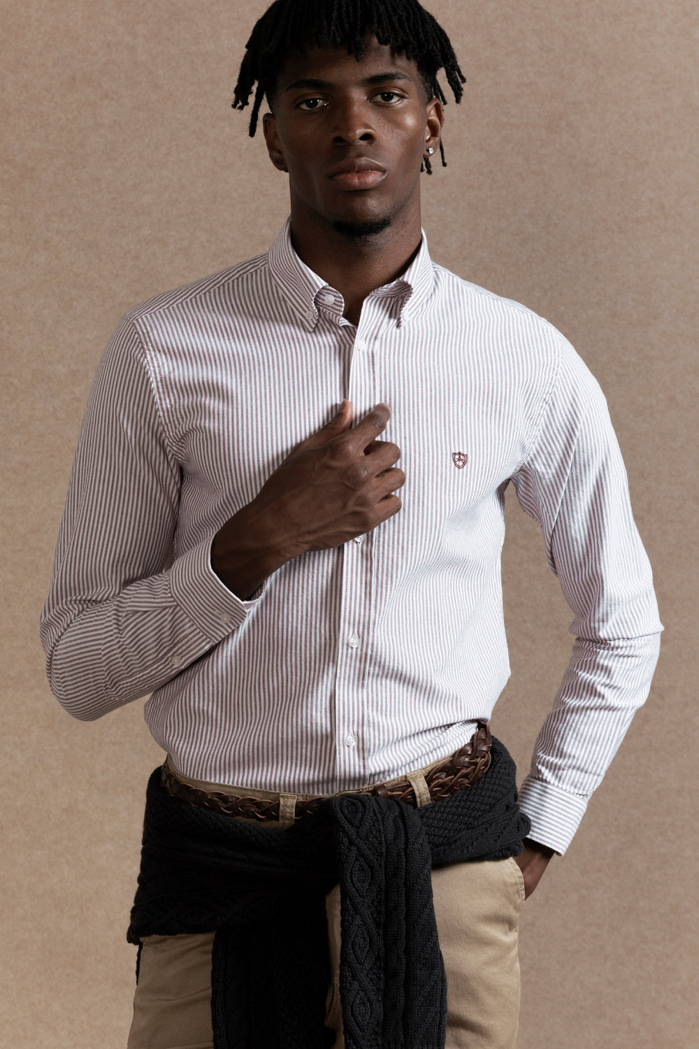 Camisa Oxford Rayas Burdeo
