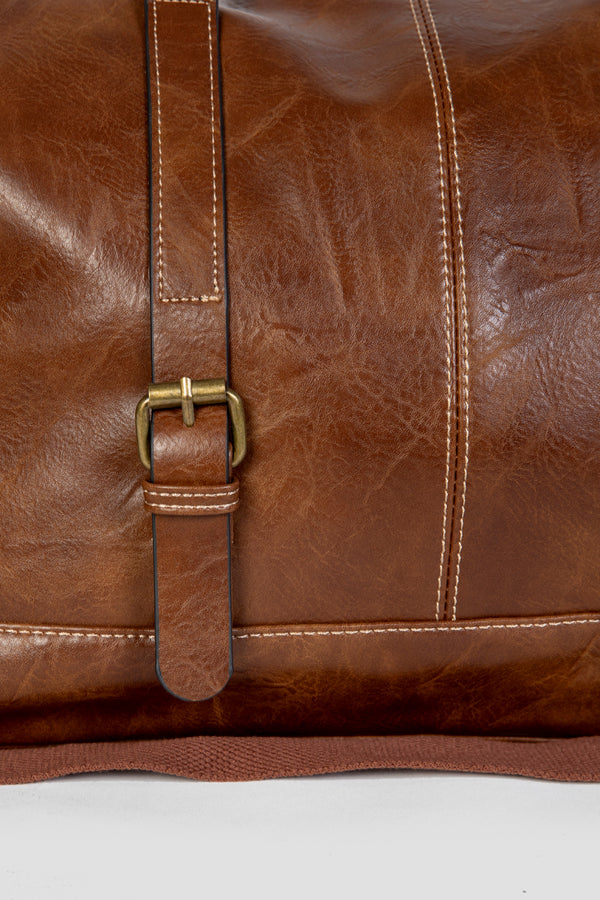 Bolso de Viaje Grande Efecto Piel Marron