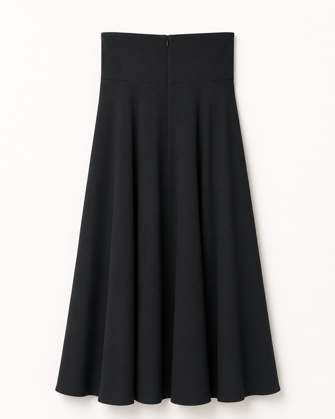 Navy High Button Midi Skirt