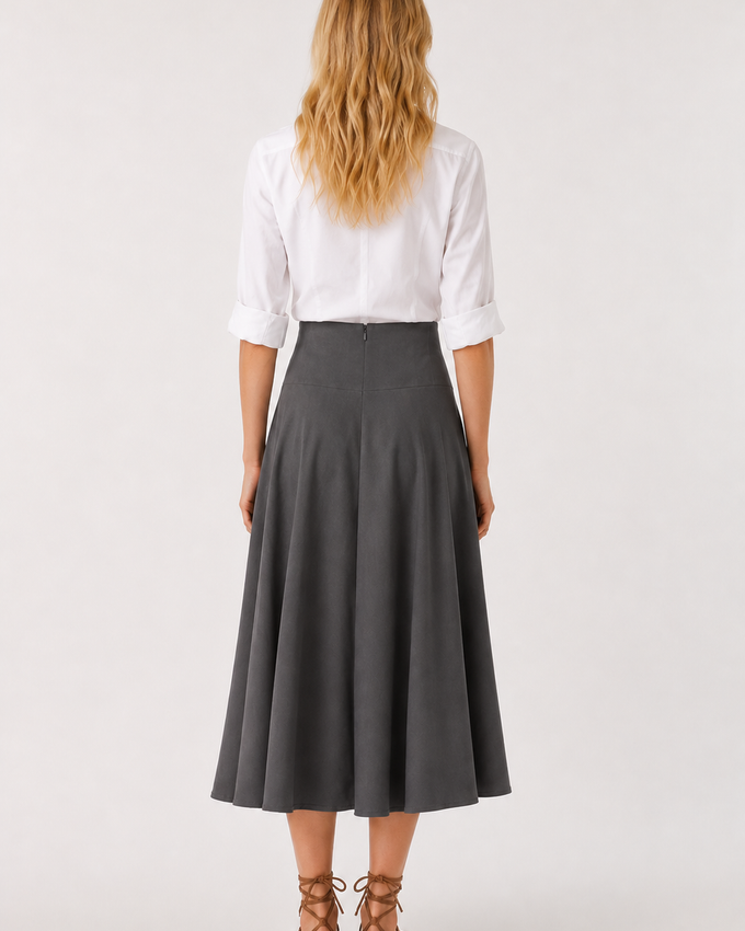 Gray Midi Flared Skirt