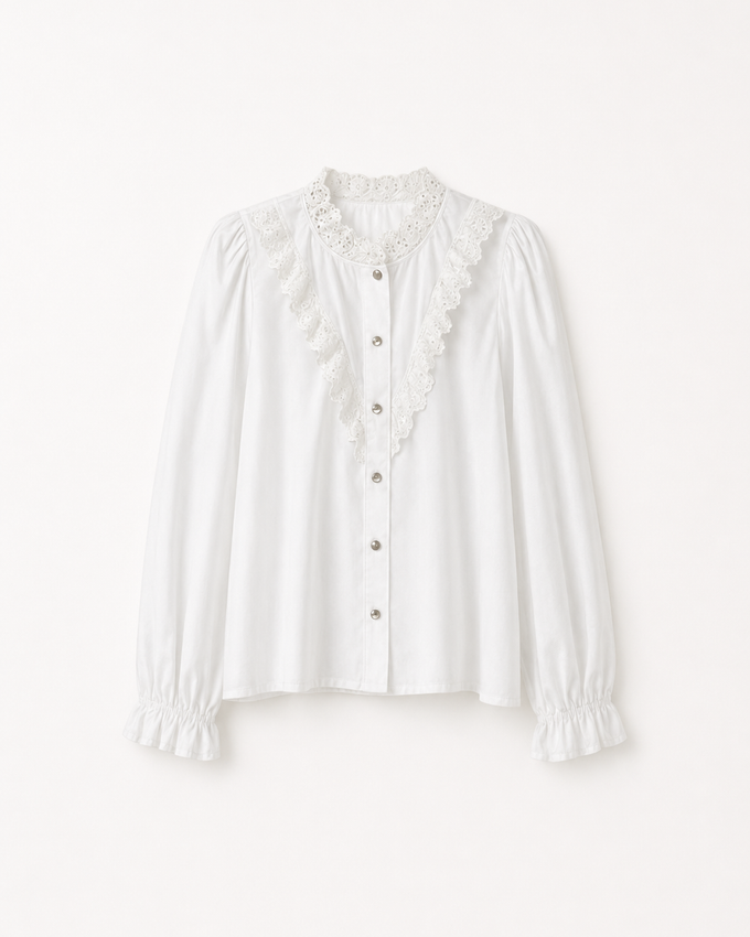 Blusa Con detalles en Perforado de Algodón