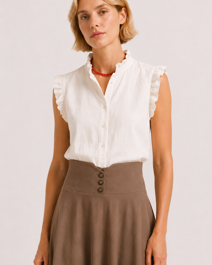 High-Waisted Button-Front Midi Skirt.