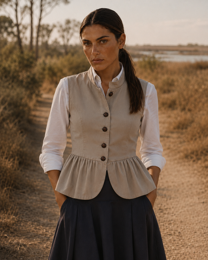 Chaleco Mujer Peplum Cuello Maho