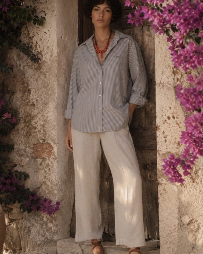 Camisa Oxford Riscas Marinho
