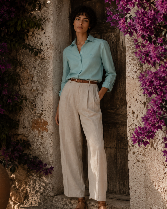 Camisa Oxford Lisa Verde-Água