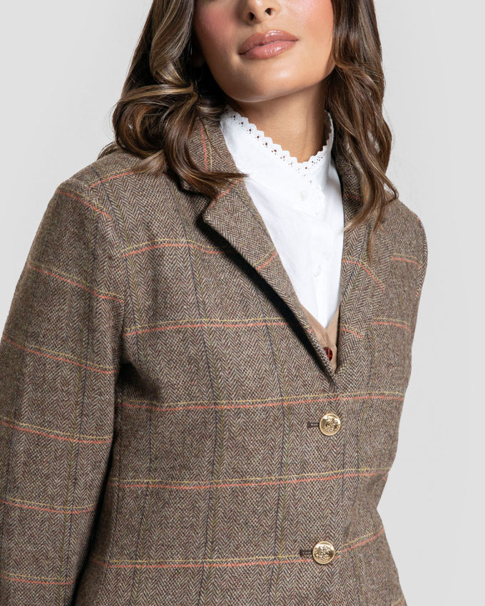 Casaco xadrez de tweed castanho