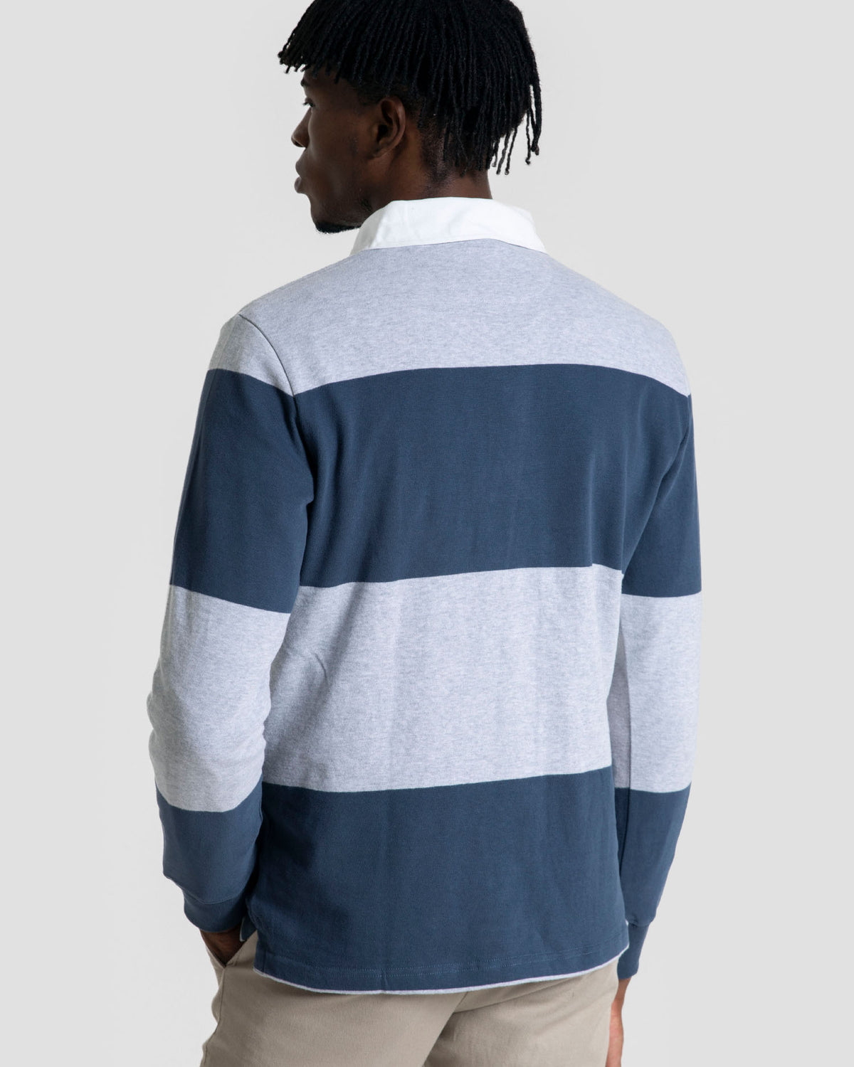 Polo Manga Larga Raya Ancha Gris