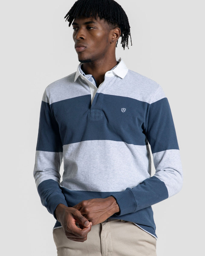 Polo Manga Larga Raya Ancha Gris