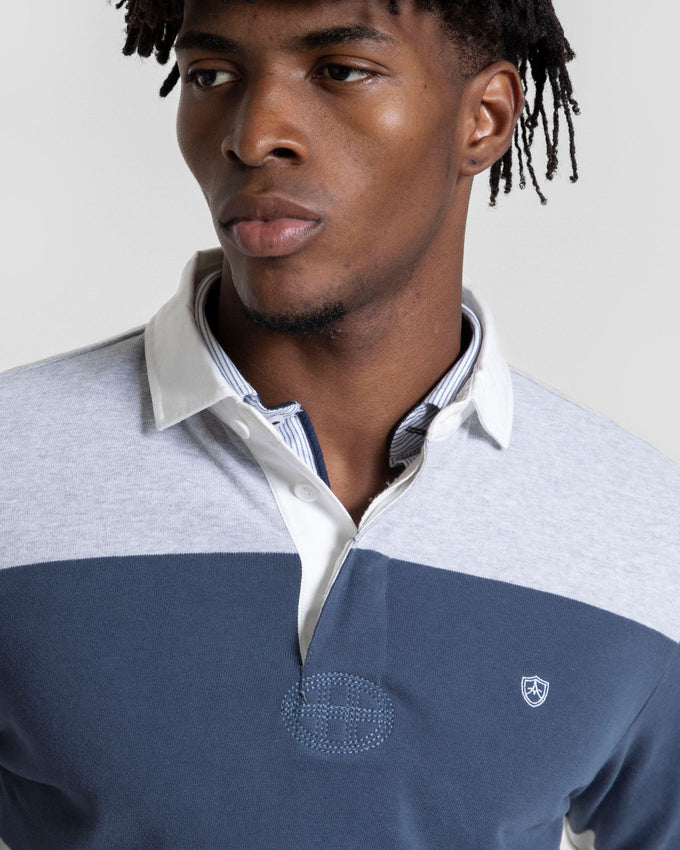 Polo Manga Larga Raya Ancha Gris