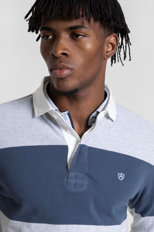 Polo Manga Larga Raya Ancha Gris