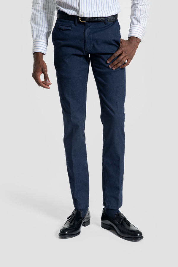 Calças chino masculinas azul-marinho