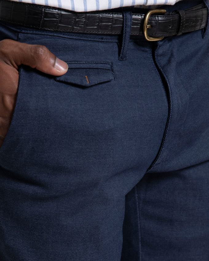 Calças chino masculinas azul-marinho