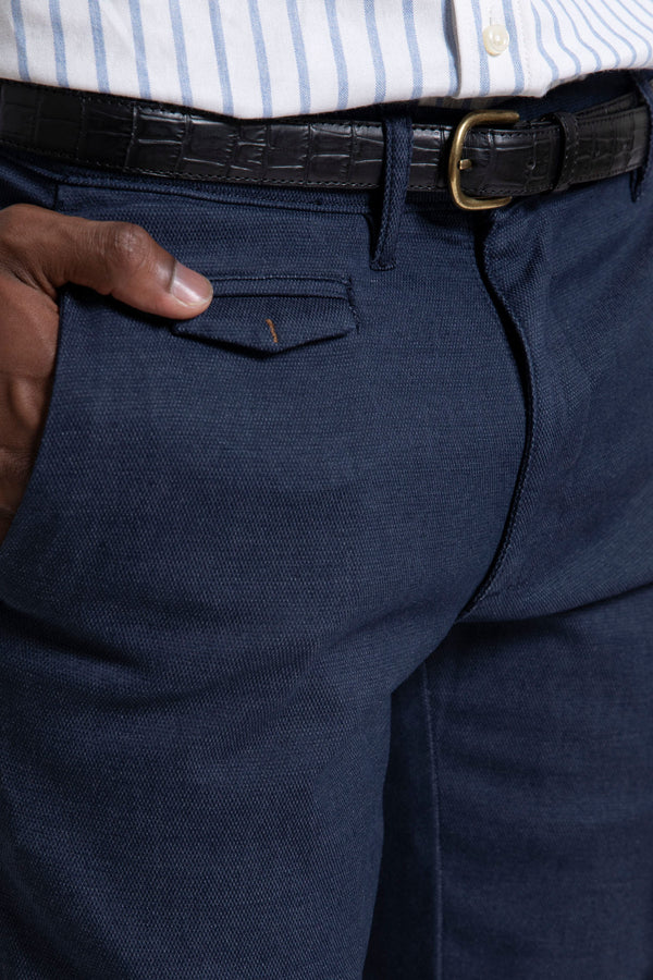 Calças chino masculinas azul-marinho