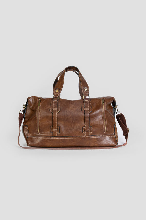 Bolso de Viaje para Hombre en Efecto Piel Marrón