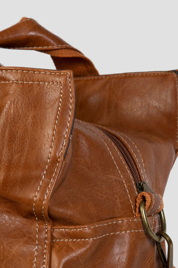 Bolso Viaje Hombre Efecto Piel Marrón-Camel