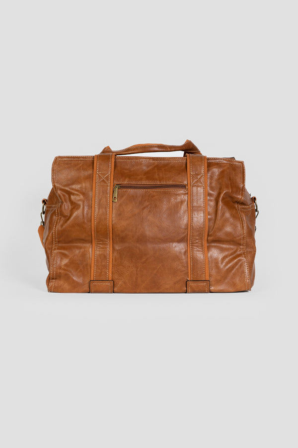 Bolso Viaje Hombre Efecto Piel Marrón-Camel
